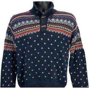 NEW Vintage Polo Ralph Lauren Intarsia Fair Isle Sweater! Navy Wooden Toggles